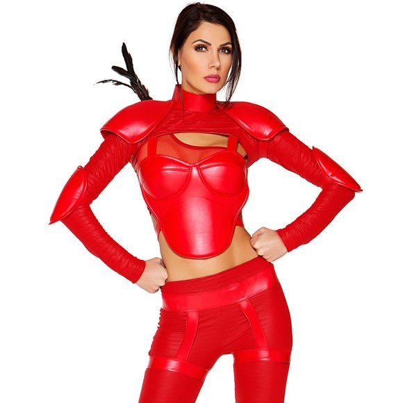 Hunger Games Deluxe Costume Set Red Suit Chest Plate Armor Pads - Picture 1 of 6